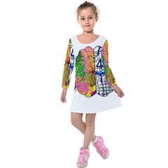 Brain Cerebrum Biology Abstract Kids  Long Sleeve Velvet Dress by Wegoenart