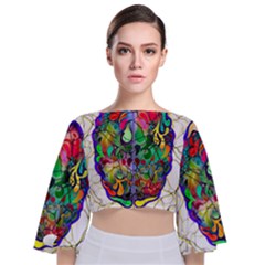 Brain Head Mind Man Silhouette Tie Back Butterfly Sleeve Chiffon Top by Wegoenart