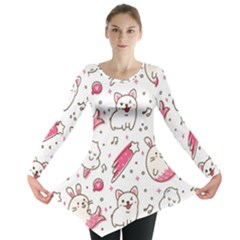Cute-animals-seamless-pattern-kawaii-doodle-style Long Sleeve Tunic 