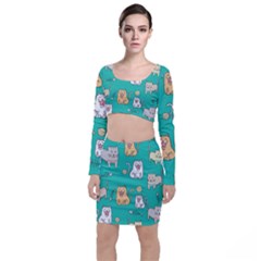 Seamless-pattern-cute-cat-cartoon-with-hand-drawn-style Top And Skirt Sets by Jancukart