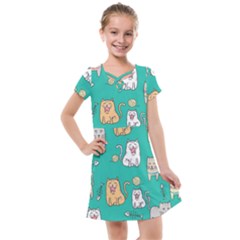 Seamless-pattern-cute-cat-cartoon-with-hand-drawn-style Kids  Cross Web Dress