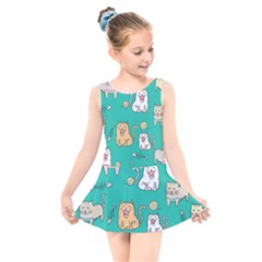 Seamless-pattern-cute-cat-cartoon-with-hand-drawn-style Kids  Skater Dress Swimsuit