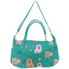 Seamless-pattern-cute-cat-cartoon-with-hand-drawn-style Removal Strap Handbag by Jancukart