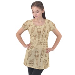 Ice-cream-vintage-pattern Puff Sleeve Tunic Top by Jancukart