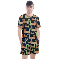 Seamless-pattern-with-cats Men s Mesh Tee And Shorts Set