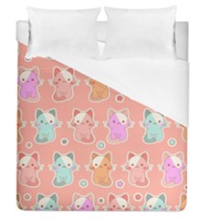 Cute-kawaii-kittens-seamless-pattern Duvet Cover (queen Size) by Jancukart