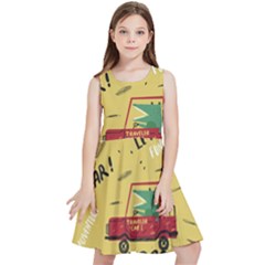 Childish-seamless-pattern-with-dino-driver Kids  Skater Dress by Jancukart