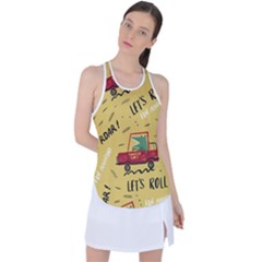 Childish-seamless-pattern-with-dino-driver Racer Back Mesh Tank Top