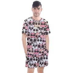 Cute-dog-seamless-pattern-background Men s Mesh Tee And Shorts Set