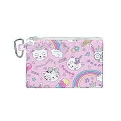 Beautiful Cute Animals Pattern Pink Beautiful Cute Animals Pattern Pink Rainbow Canvas Cosmetic Bag (small) by Jancukart