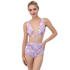 Beautiful Cute Animals Pattern Pink Beautiful Cute Animals Pattern Pink Rainbow Tied Up Two Piece Swimsuit