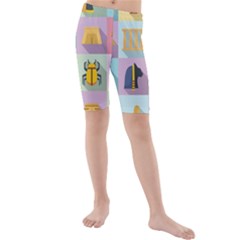 Egypt-icons-set-flat-style Kids  Mid Length Swim Shorts by Jancukart