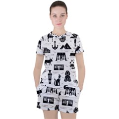 Dark-seamless-pattern-symbols-landmarks-signs-egypt --- Women s Tee And Shorts Set