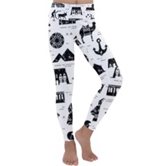 Dark-seamless-pattern-symbols-landmarks-signs-egypt --- Kids  Lightweight Velour Classic Yoga Leggings