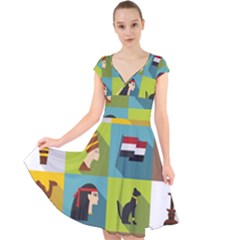 Egypt-travel-items-icons-set-flat-style Cap Sleeve Front Wrap Midi Dress by Jancukart