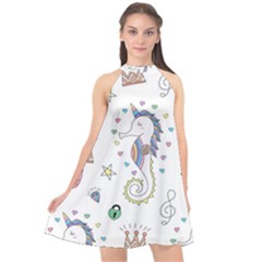 Seamless-pattern-cute-unicorn-cartoon-hand-drawn Halter Neckline Chiffon Dress  by Jancukart