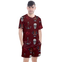 Tattoo-old-school-background-pattern Men s Mesh Tee And Shorts Set