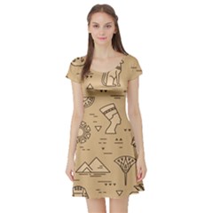 Egyptian-seamless-pattern-symbols-landmarks-signs-egypt Short Sleeve Skater Dress