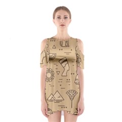 Egyptian-seamless-pattern-symbols-landmarks-signs-egypt Shoulder Cutout One Piece Dress