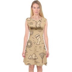 Egyptian-seamless-pattern-symbols-landmarks-signs-egypt Capsleeve Midi Dress