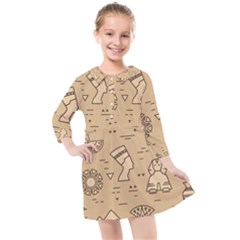 Egyptian-seamless-pattern-symbols-landmarks-signs-egypt Kids  Quarter Sleeve Shirt Dress by Jancukart