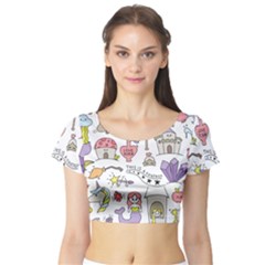 Fantasy-things-doodle-style-vector-illustration Short Sleeve Crop Top