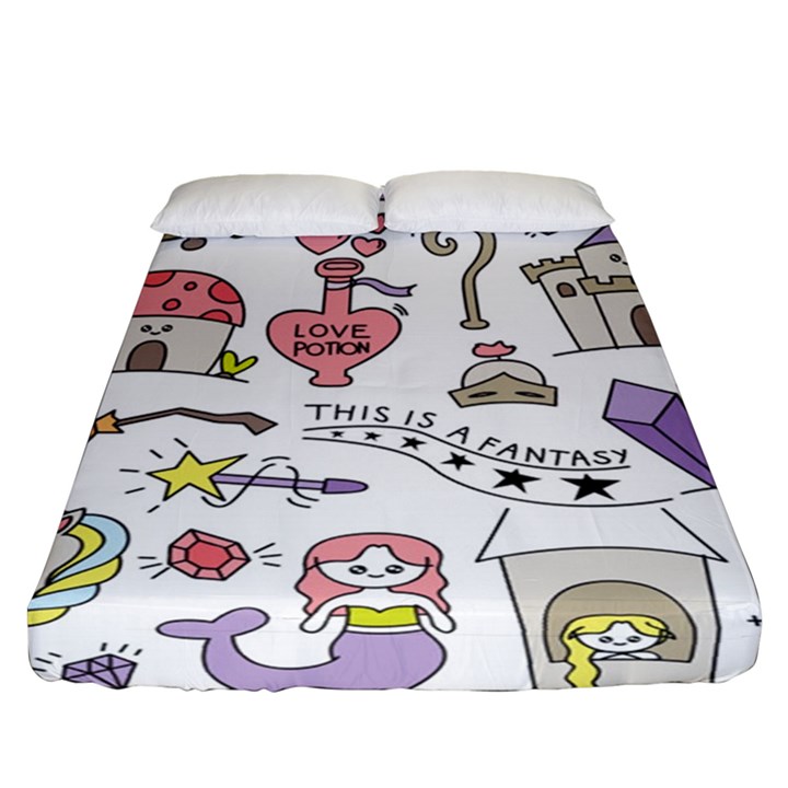 Fantasy-things-doodle-style-vector-illustration Fitted Sheet (Queen Size)