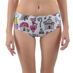 Fantasy-things-doodle-style-vector-illustration Reversible Mid-Waist Bikini Bottoms