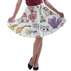 Fantasy-things-doodle-style-vector-illustration A-line Skater Skirt