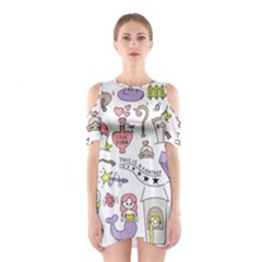 Fantasy-things-doodle-style-vector-illustration Shoulder Cutout One Piece Dress