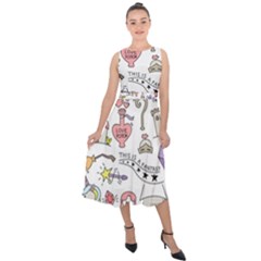 Fantasy-things-doodle-style-vector-illustration Midi Tie-Back Chiffon Dress