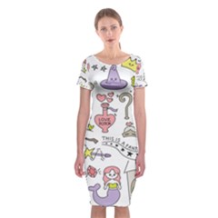 Fantasy-things-doodle-style-vector-illustration Classic Short Sleeve Midi Dress