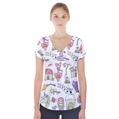 Fantasy-things-doodle-style-vector-illustration Short Sleeve Front Detail Top