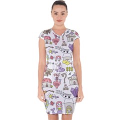 Fantasy-things-doodle-style-vector-illustration Capsleeve Drawstring Dress 