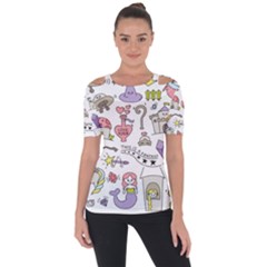 Fantasy-things-doodle-style-vector-illustration Shoulder Cut Out Short Sleeve Top