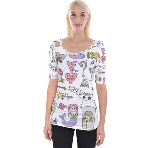 Fantasy-things-doodle-style-vector-illustration Wide Neckline Tee by Jancukart