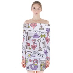 Fantasy-things-doodle-style-vector-illustration Long Sleeve Off Shoulder Dress