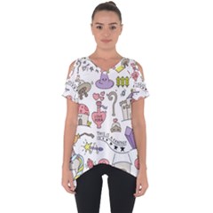 Fantasy-things-doodle-style-vector-illustration Cut Out Side Drop Tee