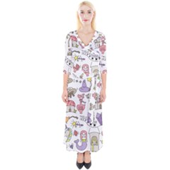 Fantasy-things-doodle-style-vector-illustration Quarter Sleeve Wrap Maxi Dress