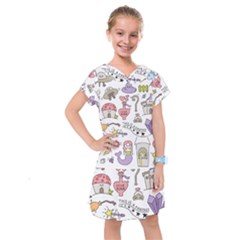 Fantasy-things-doodle-style-vector-illustration Kids  Drop Waist Dress