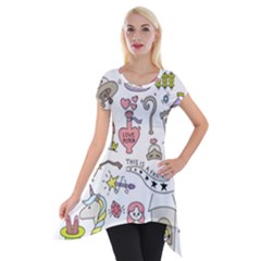 Fantasy-things-doodle-style-vector-illustration Short Sleeve Side Drop Tunic