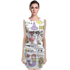 Fantasy-things-doodle-style-vector-illustration Sleeveless Velvet Midi Dress