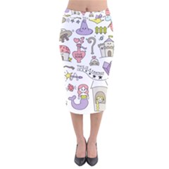 Fantasy-things-doodle-style-vector-illustration Velvet Midi Pencil Skirt