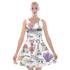 Fantasy-things-doodle-style-vector-illustration Velvet Skater Dress