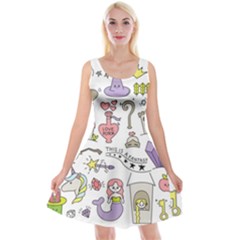 Fantasy-things-doodle-style-vector-illustration Reversible Velvet Sleeveless Dress