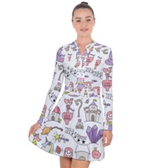 Fantasy-things-doodle-style-vector-illustration Long Sleeve Panel Dress