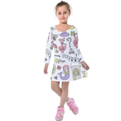 Fantasy-things-doodle-style-vector-illustration Kids  Long Sleeve Velvet Dress