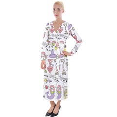 Fantasy-things-doodle-style-vector-illustration Velvet Maxi Wrap Dress