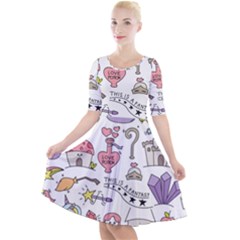 Fantasy-things-doodle-style-vector-illustration Quarter Sleeve A-Line Dress