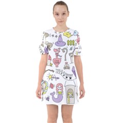 Fantasy-things-doodle-style-vector-illustration Sixties Short Sleeve Mini Dress